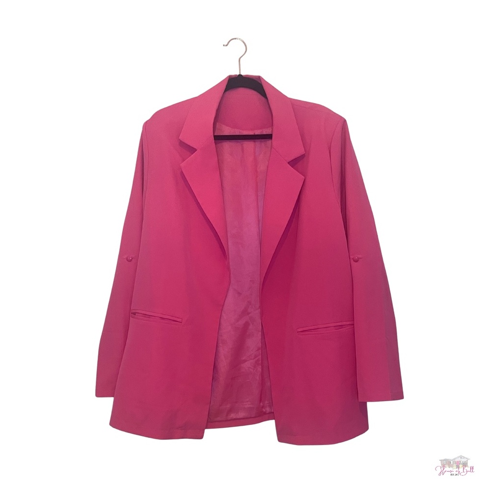 Bright Hot Pink Roll-Sleeve Oversized Blazer ✨